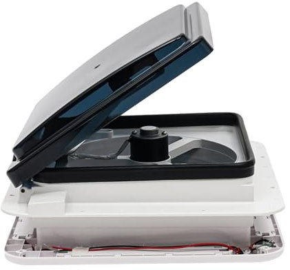 Aangeebone Ventilatore da tetto a 12 V, con LED, copertura scura e protezione dagli insetti, per camper e veicoli ricreativi, 28 x 28 cm