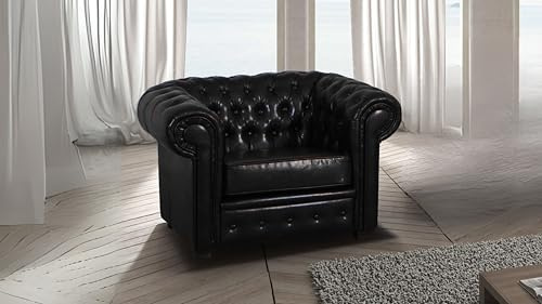 RestNest Chesterfield Armchair, Black Leather, 1 Seater Sofa Chair