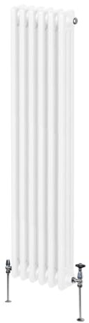 Traditioneller 3-Spalten-Heizkörper 1500 x 292mm | Vertikaler Wandheizkörper | Glänzend Weiß Kohlenstoffstahl | Wohn- Badezimmer Küche [Inkl. Reinigungsbürste, Befestigungsset & Halterungen]