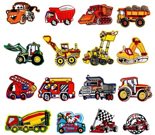 Yueser Flicken zum Aufbügeln Kinder, 16Pcs Bügelflicken Kinder Aufnäher Junge Bügelbilder für Textilien Auto Bügelpatch Aufbügelflicken Bügelsticker Patches Aufnäher zum Aufbügeln für Kleidung Jeans