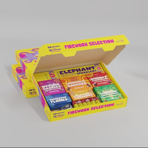 Inevitable Party Diwali Firework Selection Box - 60 Fireworks plus 25 Handheld Sparklers - CAT F1 Low Hazard