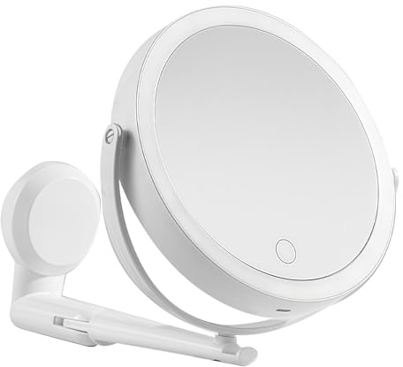 Specchio ingranditore con ventosa, specchio cosmetico a 3 livelli con illuminazione a parete, specchio per il trucco con illuminazione e specchio cosmetico, girevole a 360 gradi per il bagno