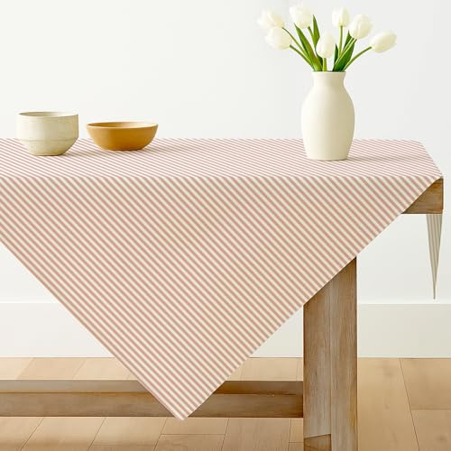 Luzzxfa Rosa Gestreifte Tischdecke 100x100 cm Modern Tafeldecke Fleckschutz Outdoor Tischtuch für Esszimmer, Garten, Party, Hochzeiten oder Haushaltr