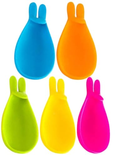 EXHUMKY Paquete de 5 soportes para bolsas de té de gel de sílice flexible, diseño de conejo, con marcadores de cristal, práctico para el hogar y la oficina