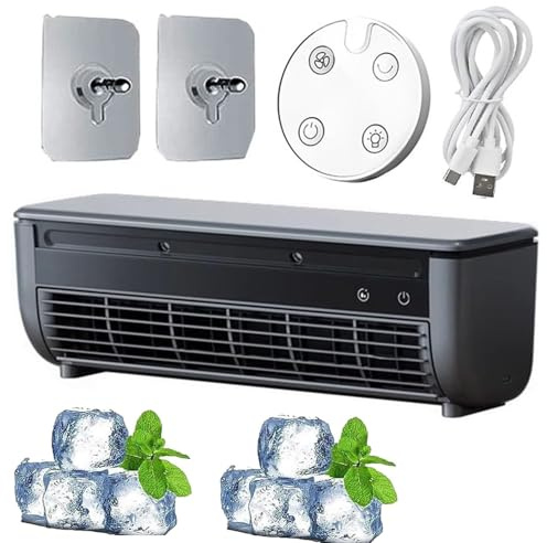 Climatiseur de chargement sans fil avec 6000 mAh - Chargement sans fil - Portable sans perçage - Refroidissement ultra silencieux pour chambre à coucher, bureau, camping (gris)