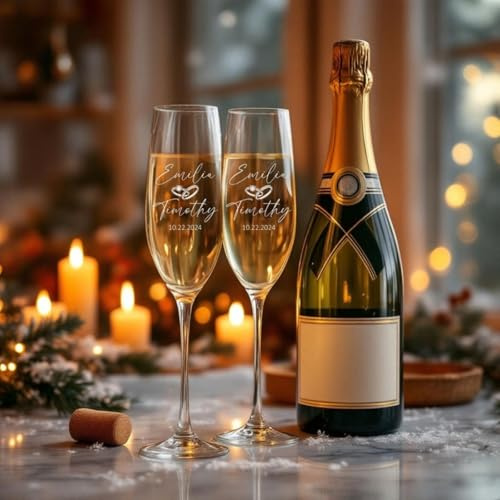 Juego de copas de champán personalizadas para novia y novio, copas de champán para compromiso con nombres y fechas, flautas de brindis grabadas, regalo de boda personalizado para parejas