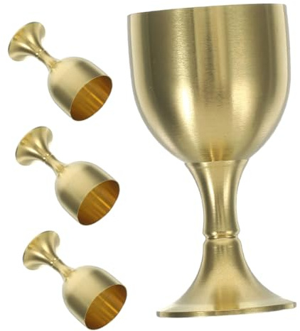 Hemobllo 1 Juego Copas Doradas De Latón Vintage Copa Cáliz De Comunión Para Vino Decoración Iglesia Y Fiesta 4 Piezas