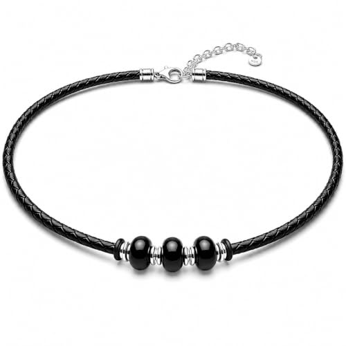 VELKYA Collar Hombre Plata de Ley 925 con Certificado de Autenticidad, Cuero Natural 43+7cm y Estuche Elegante. Cadena Plata Hombre para Vestir Elegante y Moderno, Collar Cuero resistente al agua.
