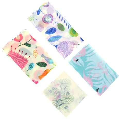 BESTYASH 4 pièces Film Alimentaire Réutilisable Coton Biologique avec Cire Abeille Naturelle Emballage Écologique pour Conservation Fraîcheur Fruits Fromage Film Alimentaire pour Cuisine