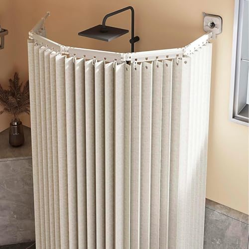 Generico Tenda da Doccia Senza Fori con Asta,Asta per Tenda da Doccia a Forma di L/U,Ventosa Potente,Tende da Doccia Pieghevoli, con Angolazione Regolabile,per Vasche da Bagno,Bianca,2 Folds