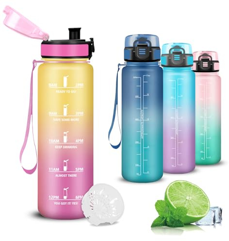 Mujigaga Gourde- 500ml- Gourde Enfant, Anti-Fuite, Gourdes Graduée, Bouteille Sport avec Marqueur de Temps, Gourdes Motivation, Bouteille d'eau pour l'École, Camping, Voyage, Velo