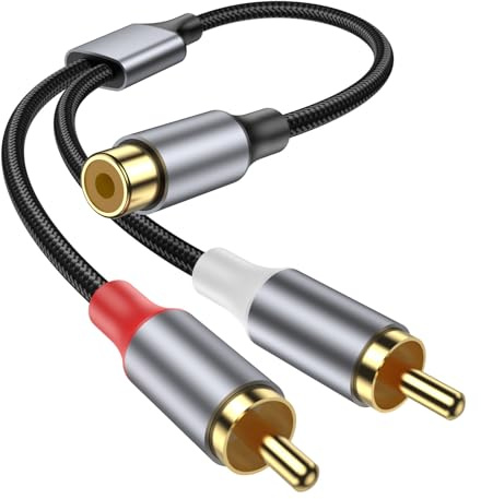 KAYQINHO RCA Y Adapter Splitter Cable, RCA Y Splitter 1 Female to 2 Male, 20cm Short Stereo Audio Y Cable for Amplifier, Subwoofer, Home Theater, DVD, TV, Speaker.