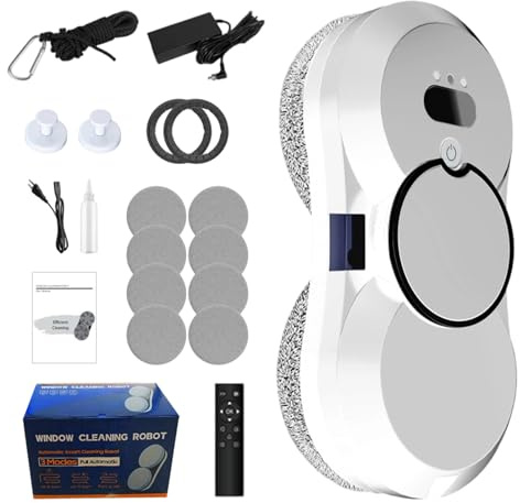 Robot limpiacristales 5600Pa, Limpiacristales Electrico con 3 Modos | Limpiacristales con Planificación Automática, Control Remoto, Pulverizador, 10 Paños de Limpieza, 4 Anillos de Limpieza Rutas
