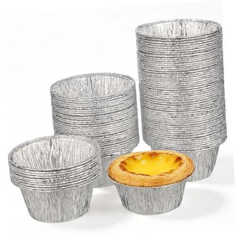 jojofuny 100 Pezzi Stampi Usa e Getta in Alluminio per Muffin e Crostate, Vaschette Rotonde da 110ml Elevata Conducibilità Termica e Impugnatura Robusta per Cottura al Forno