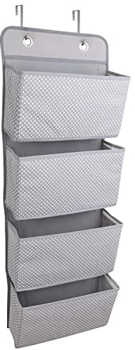 ManGotree Over The Door Storage Organiser, Foldable Hanging Shelf, Wardrobe Storage Organizer with 4 Pockets, Behind Door Hanging Closet Storage with 4 Hooks, for Bedroom, Living Room (Dot Grey)