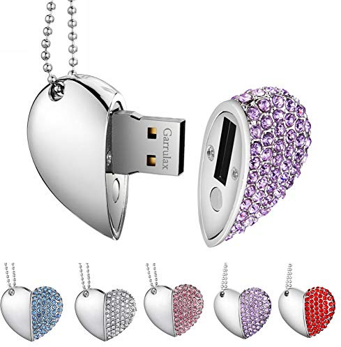 Garrulax Pendrive, USB Chiavette 8GB / 16GB / 32GB Premium Impermeabile Cuore Diamante ad alta velocità USB 2.0 dati, unità di memoria Flash Penna Disk Pen Drive