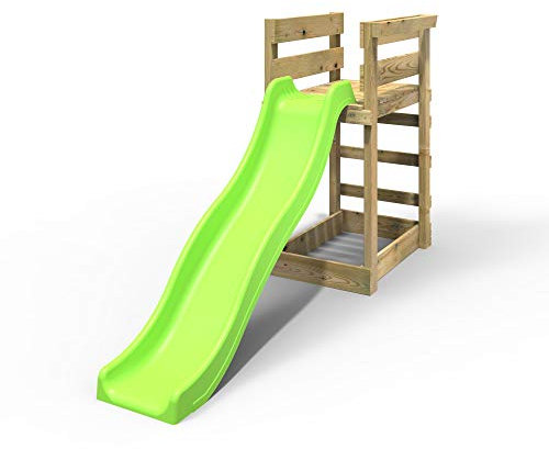 Rebo® Add-on Wooden Platform with 6FT Slide for Wooden Garden Swing Sets - Light Green Slide | OutdoorToys | Pressured Treated Timber, All Fixtures and Fittings Provided