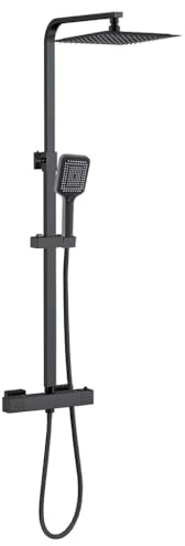 AICA ITALY Colonna Doccia Idromassaggio con Rubinetto Termostatico, Soffione Doccia a Pioggia 30X30cm in Acciaio Inox, Nero Opaco