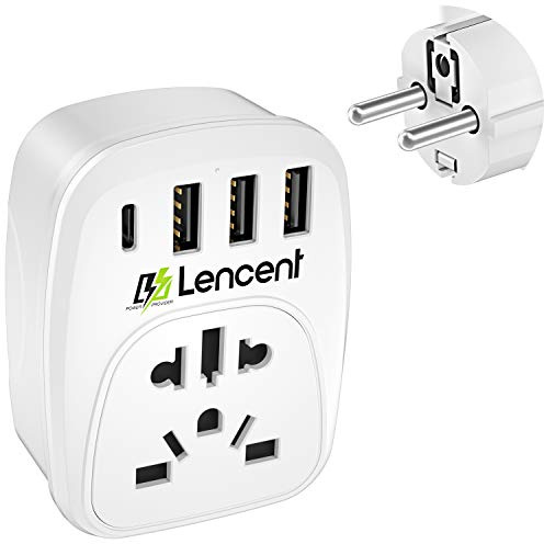 LENCENT Reiseadapter Universal Stecker, Reisestecker Netzadapter auf Deutschland DE Steckdose für ausländischer Geräte aus UK England USA Amerika China Schweiz Stecker, Mit 3 USB & 1 Typ-C Anschlüße