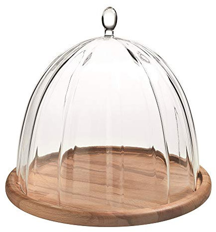 Casa Alegre Cheese & Cake Formaggiera con Base in Legno, Vetro