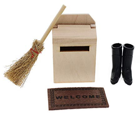 Miniatur Puppenhaus Zubehör Mini Holz Briefkasten Besen Teppichdecke Schuhe Puppenstube Mikro Landschaft Ornament Möbel Deko