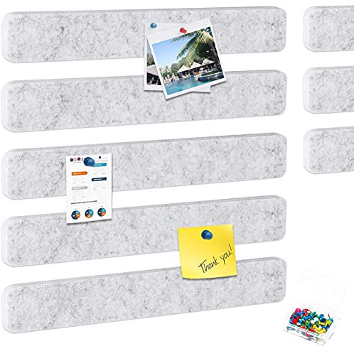 HyFanStr 8 Stück Pinnwand Bar Streifen Korkplatte, Hellgrau Selbstklebende Korkplatte mit 40 Stück Pushpins für Foto Hängen, Bulletin Tafeln Heimdekoration Wanddeko für Notizen Büro