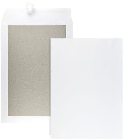Netuno 25 weiße Versandtaschen DIN B4 mit Papprückwand aus Graupappe 25 x 35,3 cm 400g Karton-Umschläge mit Papprücken knickfeste Versandumschläge mit Kartonrücken Schutzumschläge