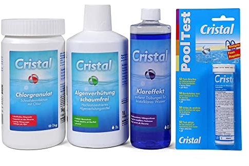 Cristal Chlor Multitabs - 5-teiliges Poolpflege-Set mit Teststreifen und Wasserpflegefibel – Wirksame Poolpflege für sauberes und klares Wasser