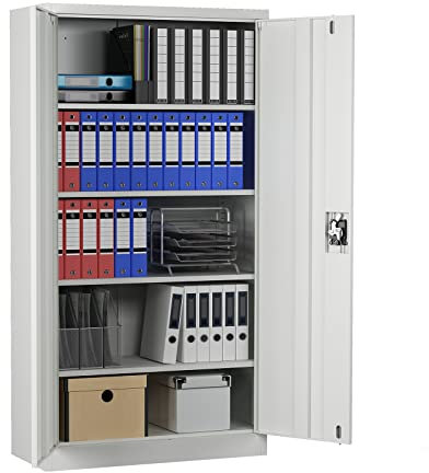 Midori® Aktenschrank | 180 x 90 x 40 cm Metallschrank in Grau | Abschließbarer Stahlschrank mit Zylinder-Schloss | Hoher Büroschrank mit Flügeltüren