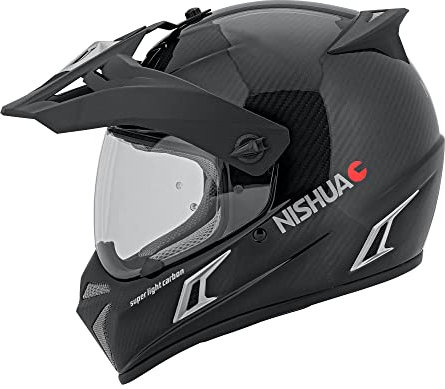 Nishua Enduro Carbon Endurohelm, Motorradhelm - ECE Zertifiziert, Hervorragende Schlagdämpfung, Leise, Leicht & Stabil, Angenehmes Futter, Vielseitige Belüftung, Carbon Schwarz, S