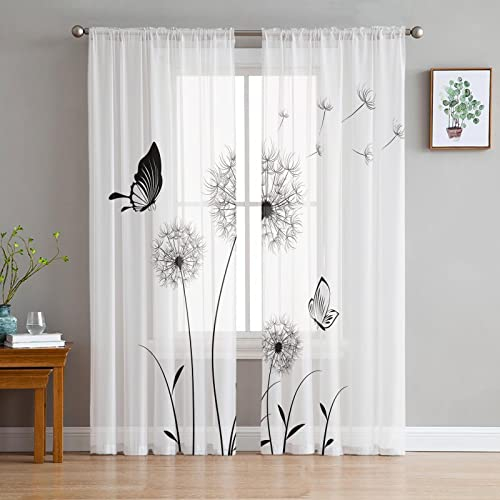 MTBDyyds Verdunkelungsvorhänge 3D Drucken 160X115Cm Grau Pflanze Löwenzahn Muster Verdunklungsvorhänge Kinderzimmer 2 Stück Vorhang Blickdicht Ösenschal Kindergardinen Junge Verdunklungsgardine