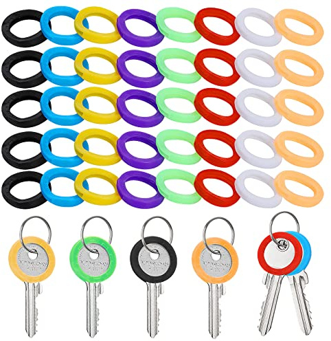 Prasacco 40 tapas para llaves, tapas de color para llaves, tapas de identificación de llaves, etiquetas redondas para etiquetas, anillos de identificación de llaves, 8 colores