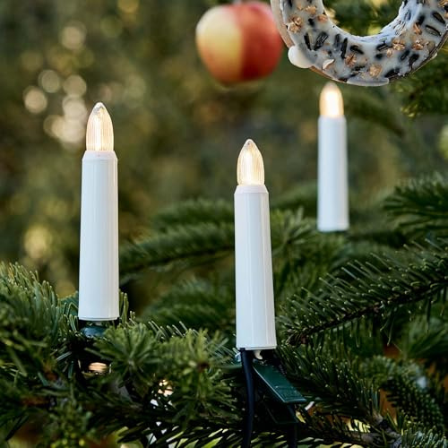 hellum Lichterkette Kerzen außen LED-Filament, 20 Kerzen, Stecker teilbar | Made in Germany warmweiß, Christbaum Lichterkette mit Clip, 19m beleuchtet, Kabel schwarz, inkl. 2 Ersatzkerzen <59lm 430103