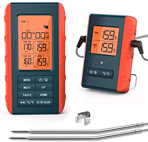 Kavolet Digitales Bratenthermometer Ofenthermometer, Kabelloses Fleischthermometer mit 2 Sonden, Grillthermometer Küchen Thermometer für BBQ, Grill, Smoker, Ofen, 100 m/328 Fuß Reichweite
