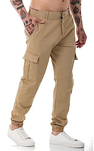 Redbridge Pantalon de jogging en denim cargo pour homme - Jean coloré - Pantalon en jean jambe étroite, sable, 29W / 32L
