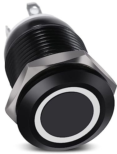 AUTOZOCO Botón Pulsador Momentáneo, Botón Auto Reinicio, Pulsador de contacto momentáneo, Tamaño del orificio de montaje 12 mm, 1 NO, 2A 3VDC, IP67, IK08, Led blanco
