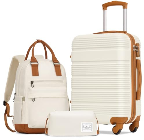 LONG VACATION 3 Piece Carry On Luggage Set with Backpack, 20 Inch Carry Suitcase with Spinner Wheels, ABS+PC Hardshell Suitcase set with TSA Lock & YKK Zipper