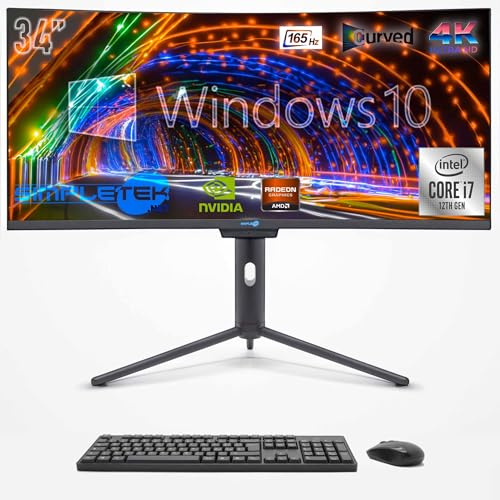 SIMPLETEK - PC ALL in ONE 34 4K Wide 165Hz Core i7 12° Gen | Windows 10 | 16GB RAM SSD 960GB | GPU Dedicata GTX1650 da 4GB | Webcam integrata 5MP Gaming Computer WiFi6