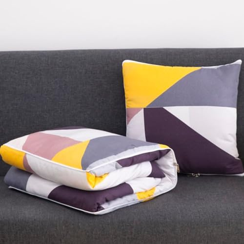 Surwin Couverture et Oreiller de Voyage, Style Simple Oreiller Couverture 2 en 1, Convertible en Coussin Couvre Lit Courtepointe Léger pour Avion Voiture Bureau (120x160cm,Style géométrique)