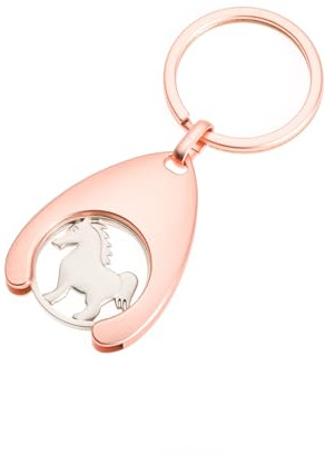Nyckelbricka med kundvagnschip kundvagnslösare, shoppingvagn, shoppingskepp, chip, bilväska, plånbok, ryggsäck, hängande dekoration, häst ponny ryttare, ridning present (roséguld, ponny stå)