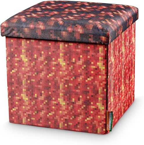 CUBIXCRAFT Pixeldesign Sitzwürfel Sitzhocker mit Stauraum, Faltbarer Hocker, Fußhocker, Falthocker, Sitzwürfel für Wohnzimmer, Kinderzimmer Pixelart (30 x 30 x 30 cm flammende Lava)…
