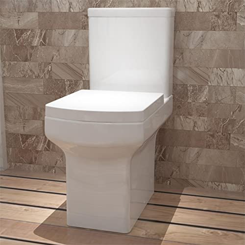 Huibathroom Modern White Ceramic Close Coupled Toilet Soft Close Seat Cistern Bathroom WC