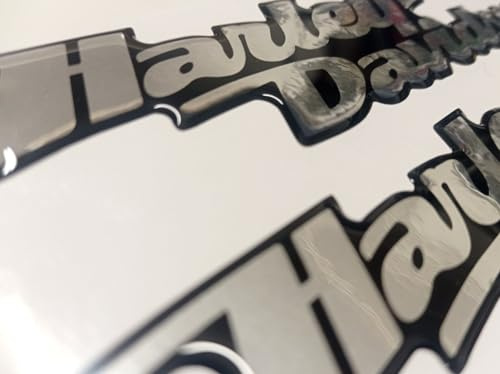 Par de pegatinas compatibles con Harley, Dyna Street Bob, revestimiento de resina efecto 3D, para tanque o casco, cromado (espejo plateado)…