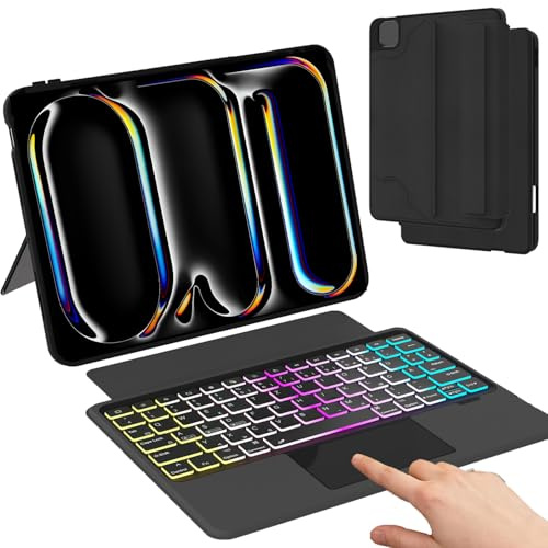 ROOFEI Tastatur Hülle für iPad Pro 11 Zoll M4 2024: Abnehmbar Magnetische Tastatur mit Touchpad | 3-Zozen-7-Farbige Beleuchtung - Kabellose Deutsches QWERTZ-Layout Tastaturen für 2024 iPad Pro 11 M4