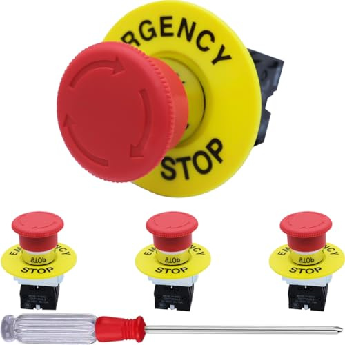 DAOKAI Not-Stopp-Schalter 1NO 1NC Red Sign 660V 10A Drehung Zurücksetzen Pilz Druckknopf 22mm Notausschalter, Stopp Drücken und Verriegeln,für industrielle Not-Aus-Schalter(4 Stück)
