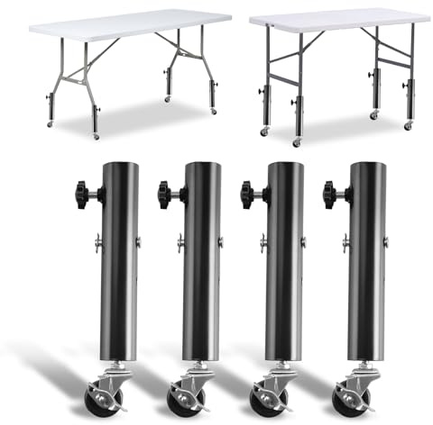 Domigard Tischbeinerhöhung mit Rollen, 4 Stück, Metall-Tischbeinverlängerung, Möbelerhöhung mit verstellbarer Schraubklemme für Sofa, Tisch, Stuhl, quadratisch/rund, geeigneter Durchmesser weniger als