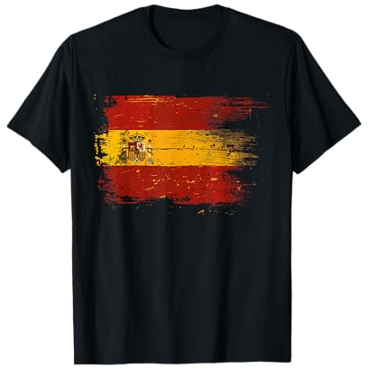 Spanien Fahne Spanisch Tshirt Vintage Bandera España Camiseta Unisex-Adultos Pequeño Black Manga Corta