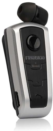 Fineblue F910 - Auricolari Bluetooth Smartphone Con Clip - Filo Retrattile In Ear - Avviso a Vibrazione integrata - Microfono Cancellazione Attiva Del Rumore - Esclusiva StoreBronzi (F910) (Argento)