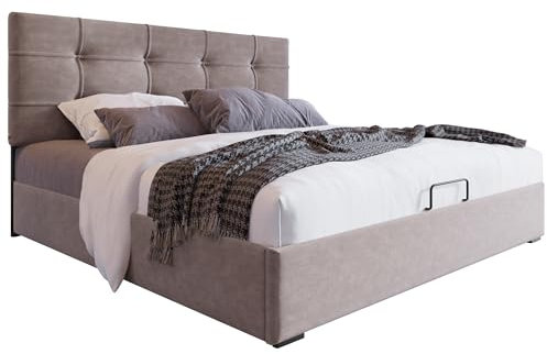 BXEYXE Hydraulisch Doppelbett Polsterbett 140x200cm,Verstellbares Kopfteil, Bett mit Lattenrost aus Metallrahmen, Samt, Modernes Bettgestell mit Stauraum, Hellgrau