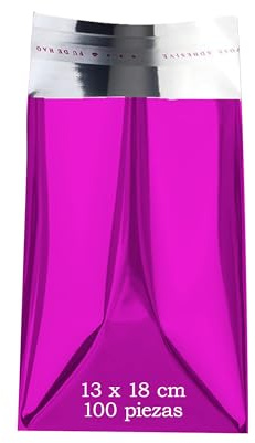 100 metallkuvert fuchsia självhäftande metallpåse färger för kontorspresent och inbjudningar bröllopsgäster kort evenemang (Fuscia glitter, 13 x 18 cm (100 st))